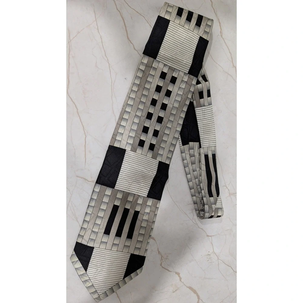 Carlo Palazzi Studio Vintage Silk Tie Black Grey Geometric Abstract Hand Made
